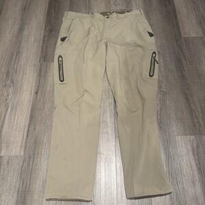 DRAKE Sz 42 Waterfowl Stretch Tech Hunting Pants Khaki Zip Pockets Bungee Hem